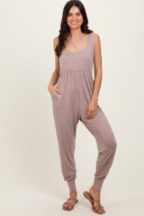 Mocha Scoop Neck Sleeveless Maternity Jogger Jumpsuit