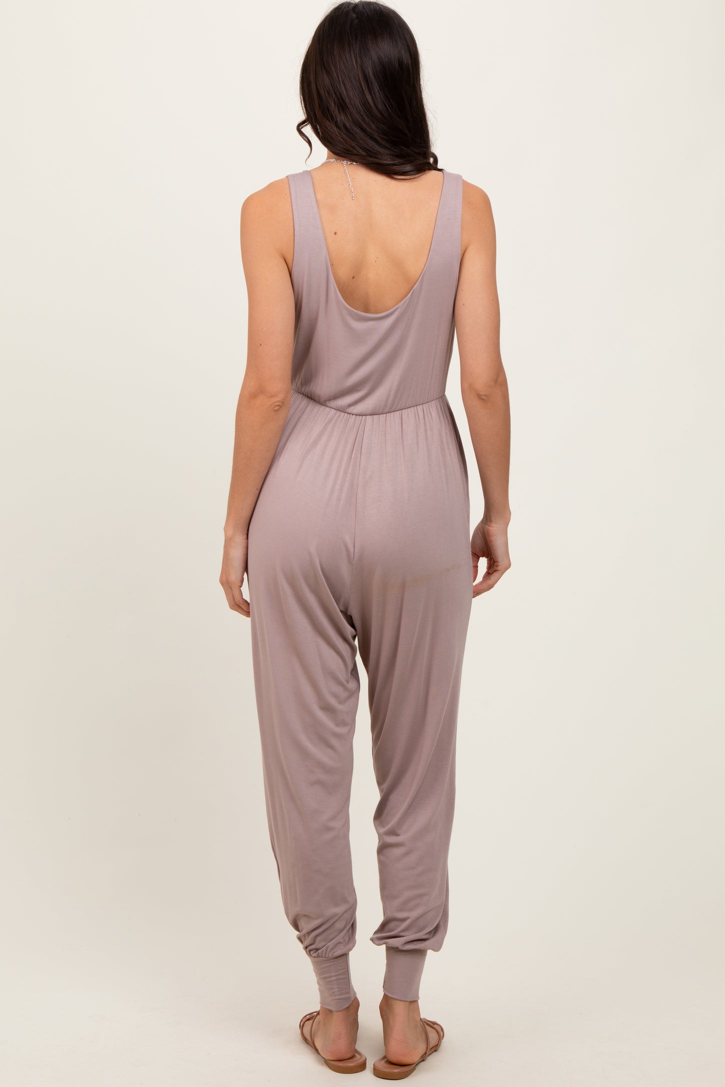 Mocha Scoop Neck Sleeveless Jogger Jumpsuit