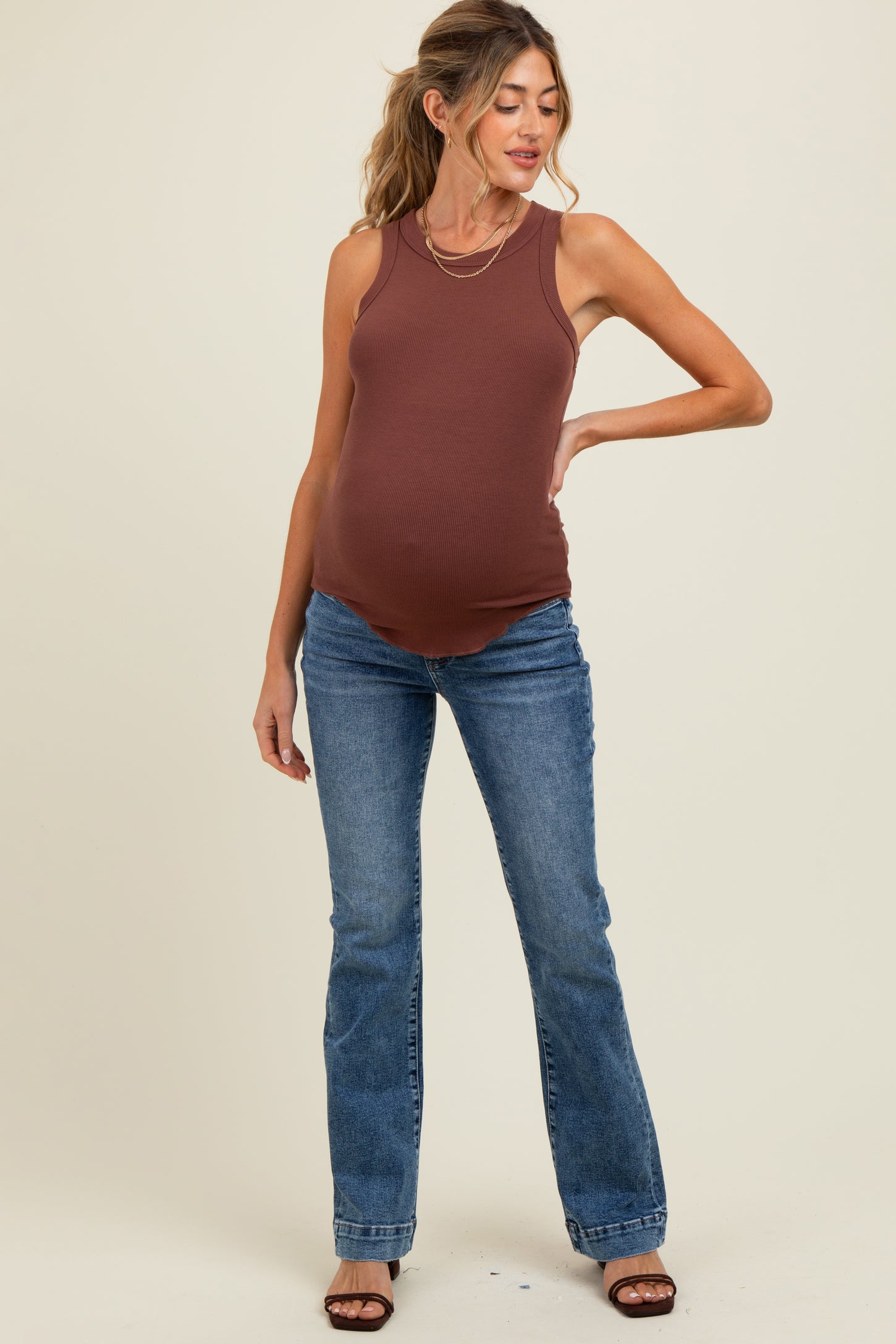 Blue Wide Hem Maternity Bootcut Jeans