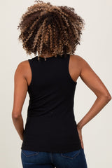 Black Ribbed Scoop Neck Maternity Racerback Tank Top