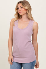 Mauve Ribbed Scoop Neck Racerback Tank Top