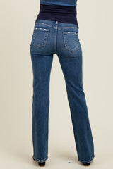 Blue Lightly Distressed Maternity Straight Leg Jeans