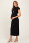 Black Asymmetrical Cutout Ruched Maternity Midi Dress