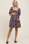 Navy Floral Puff Sleeve Maternity Dress