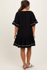 Black Solid Short Sleeve Pocketed Maternity Dress