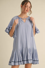 Light Blue Solid Short Sleeve Pocketed Maternity Dress