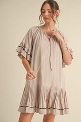 Beige Solid Short Sleeve Pocketed Maternity Dress
