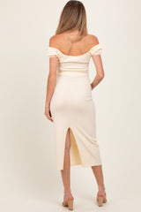 Cream Knit Off Shoulder Crop Top Maxi Skirt Maternity Set