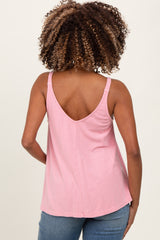 Light Pink Ribbed V-Neck Flowy Maternity Tank