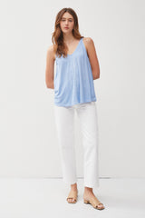 Light Blue Ribbed V-Neck Flowy Tank