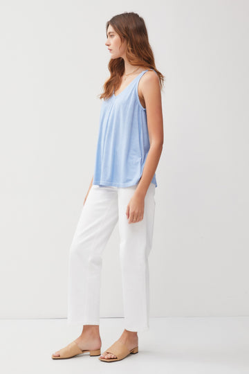 Light Blue Ribbed V-Neck Flowy Tank