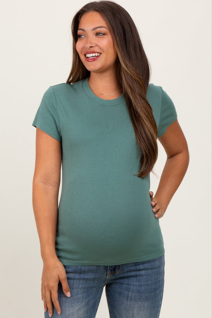 Light Olive Classic Crewneck Maternity T-Shirt