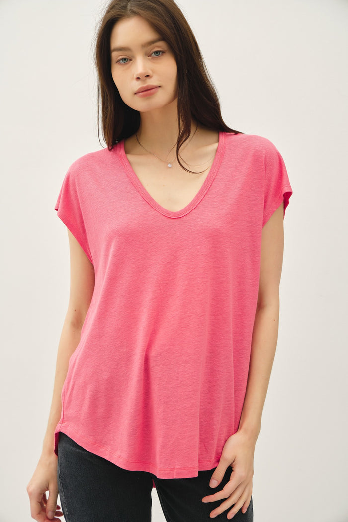 Fuchsia V-Neck Top