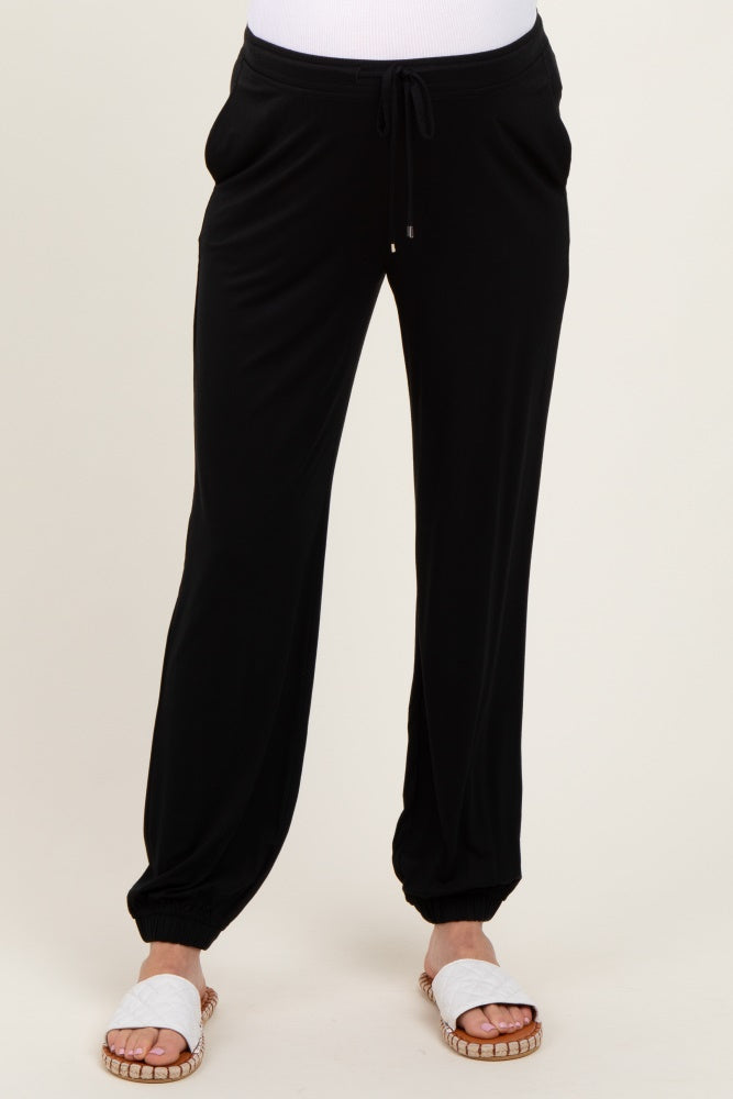 Black Drawstring Maternity Jogger Pants
