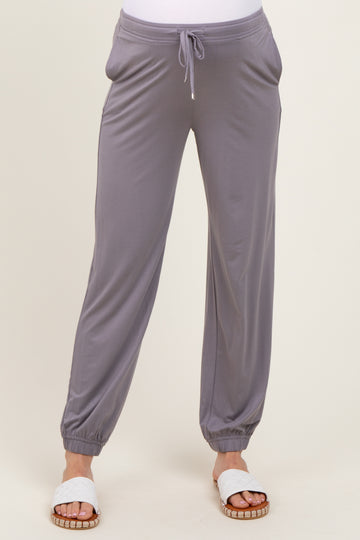 Grey Drawstring Maternity Jogger Pants