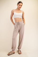 Beige Drawstring Maternity Jogger Pants