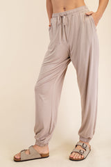Beige Drawstring Jogger Pants