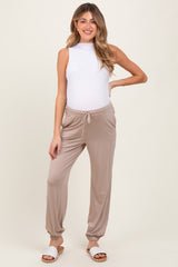 Beige Drawstring Maternity Jogger Pants