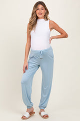 Light Blue Drawstring Maternity Jogger Pants