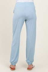 Light Blue Drawstring Maternity Jogger Pants