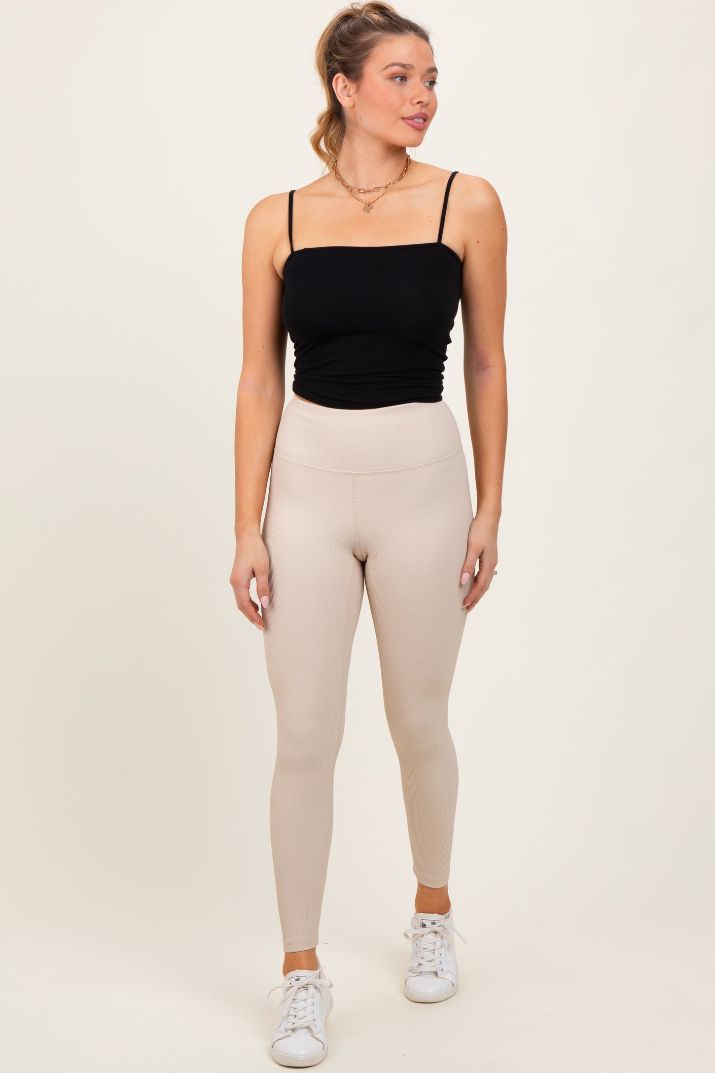 Cream Ribbed Maternity Leggings