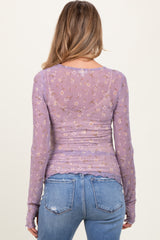 Lavender Ditsy Floral Print Mesh Cabbage Hem Maternity Top