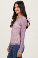 Lavender Ditsy Floral Print Mesh Cabbage Hem Top