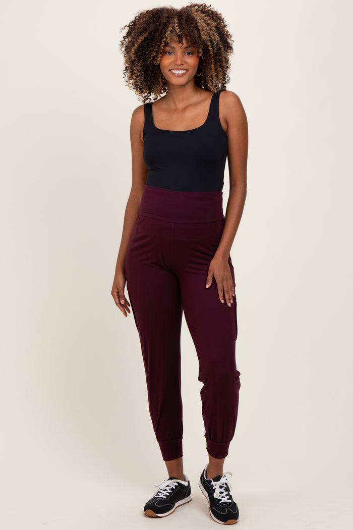 Burgundy Cargo Pocket Maternity Jogger Pants