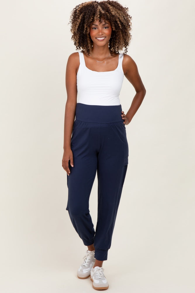 Navy Cargo Pocket Maternity Jogger Pants