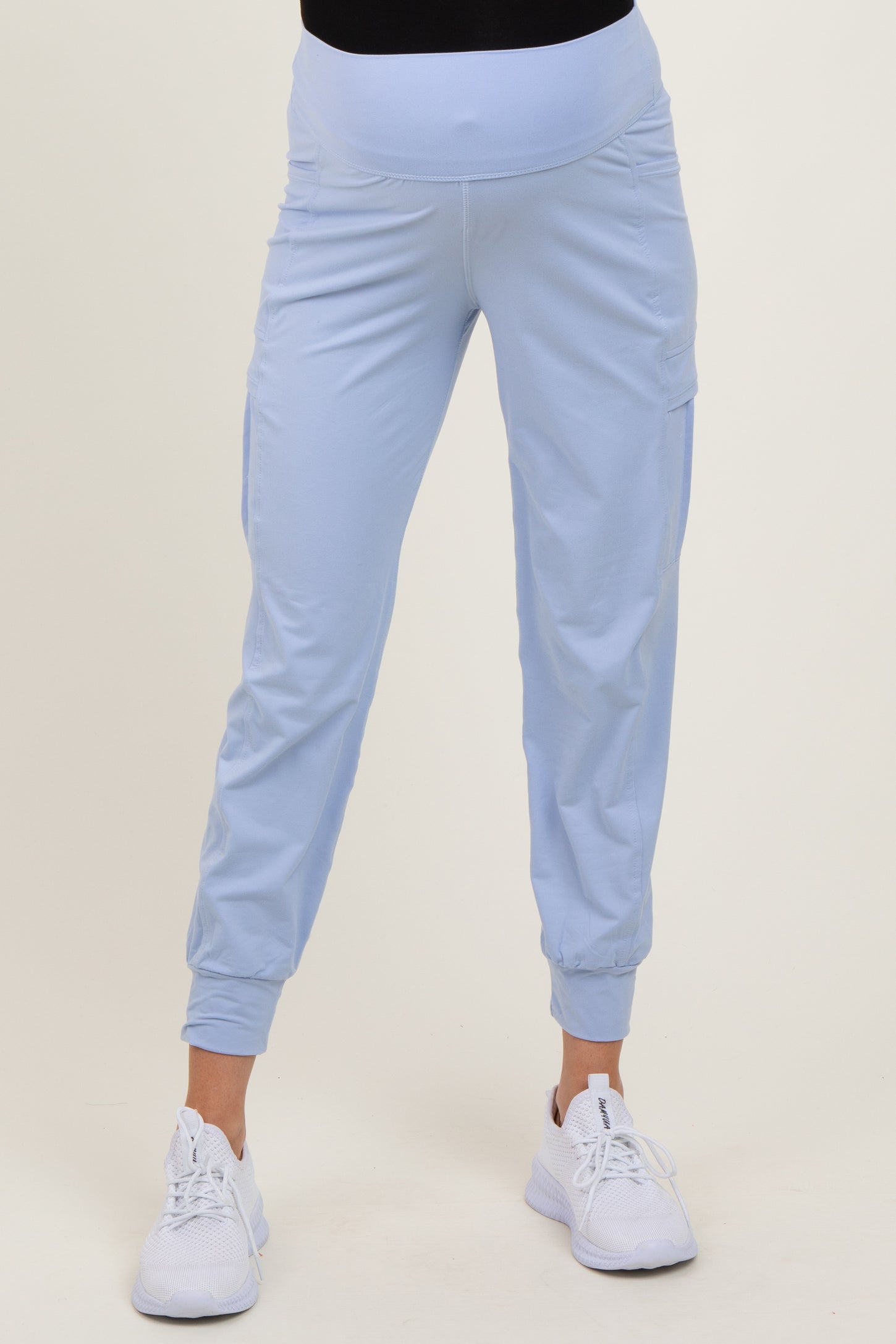 Light Blue Cargo Pocket Maternity Jogger Pants