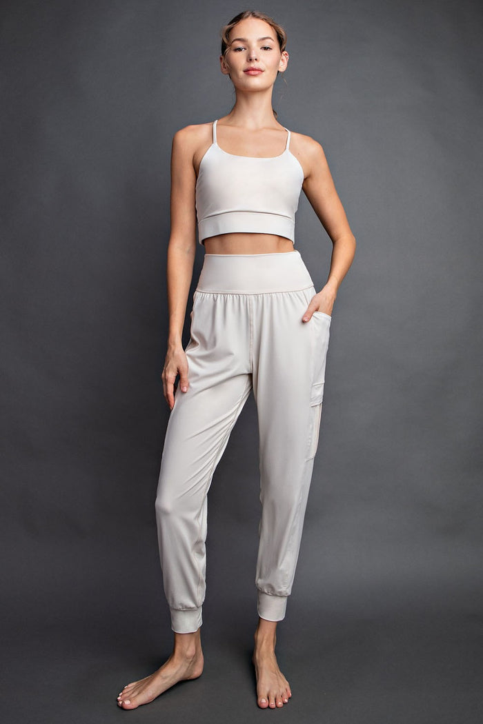 Cream Cargo Pocket Maternity Jogger Pants