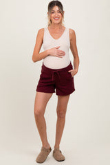 Burgundy Terry Maternity Shorts
