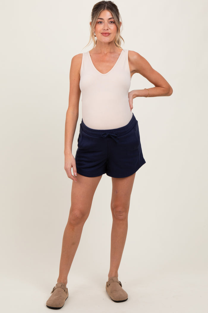 Navy Blue Terry Maternity Shorts