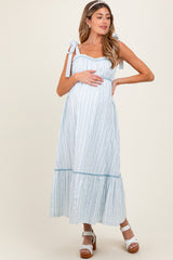 Ivory Striped Bow-Tie Maternity Maxi Dress