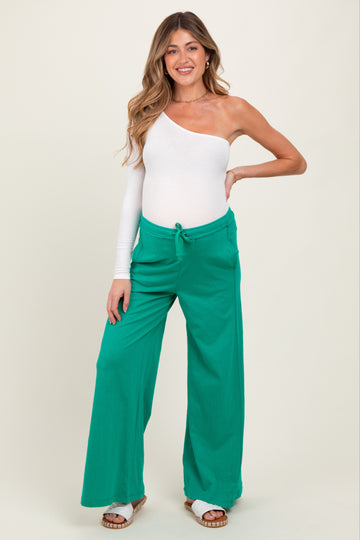 Green Drawstring Wide Leg Maternity Lounge Pant