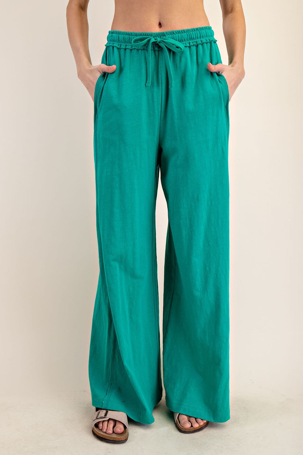 Green Drawstring Wide Leg Lounge Pant