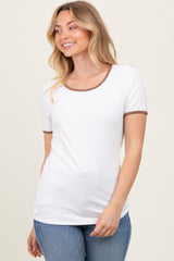 Ivory Solid Ribbed Short Sleeve Basic Top