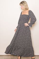 Black Floral Smocked Off Shoulder Maternity Maxi Dress