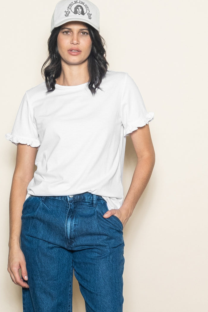 White Ruffle Trim Short Sleeve Maternity T-Shirt