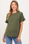 Olive Ruffle Trim Short Sleeve Maternity T-Shirt