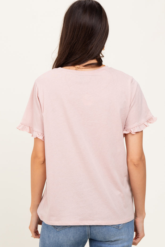 Pink Ruffle Trim Short Sleeve T-Shirt