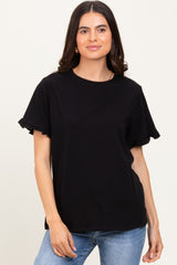 Black Ruffle Trim Short Sleeve Maternity T-Shirt