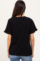Black Ruffle Trim Short Sleeve T-Shirt