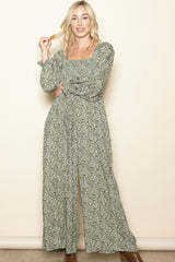 Olive Floral Long Sleeve Wide Leg Jumpsuit