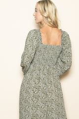 Olive Floral Long Sleeve Wide Leg Jumpsuit