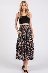 Black Floral Tiered Midi Skirt