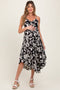 Black Tropical Floral Front Cinch Tie Maternity Midi Dress
