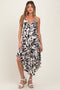Black Tropical Floral Front Cinched Tie Maternity Midi Dress