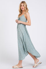Mint Floral Cinched Front Tie Midi Dress