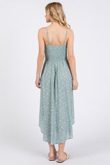 Mint Floral Cinched Front Tie Midi Dress